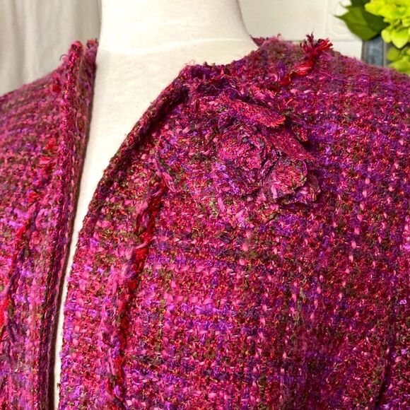 🌷 Studio by Liz Claiborne🌷Vibrant Tweed Fringe Jacket Blazer - Picture 2 of 7